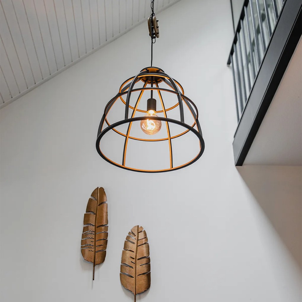 Индустриален висящ аплик тъмно сив с дърво 47 см - Arthur