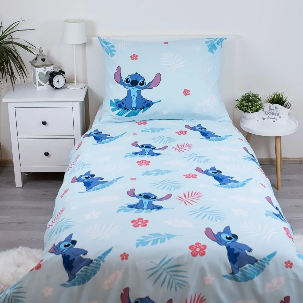 Синьо единично памучно детско спално бельо 140x200 cm Lilo and Stitch "Blue" – Jerry Fabrics