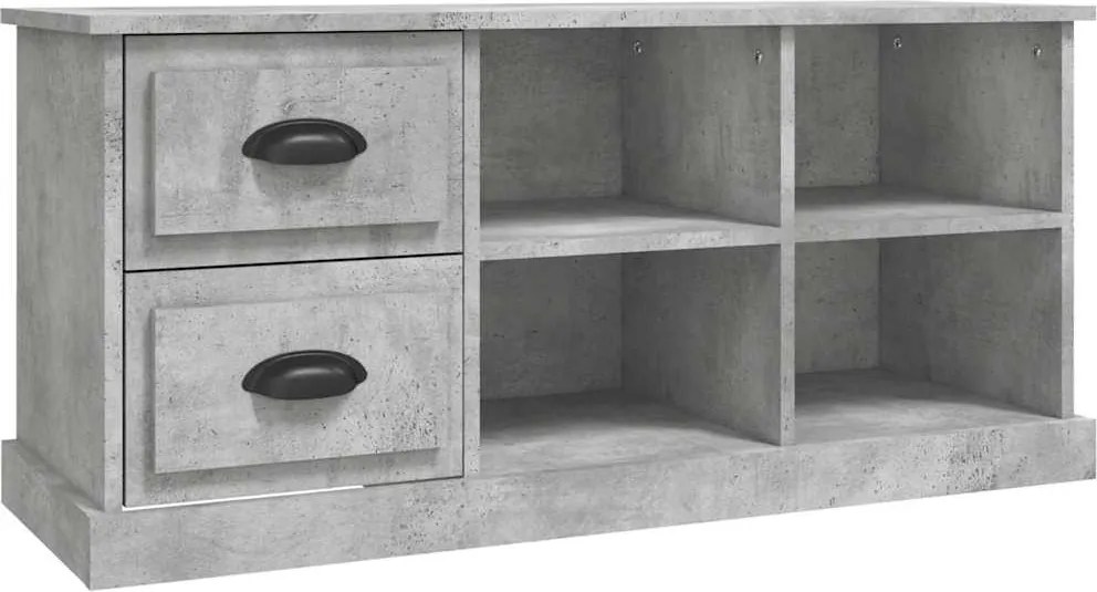 816180 vidaXL ТВ шкаф, бетонно сиво, 102x35,5x47,5 см, инженерно дърво