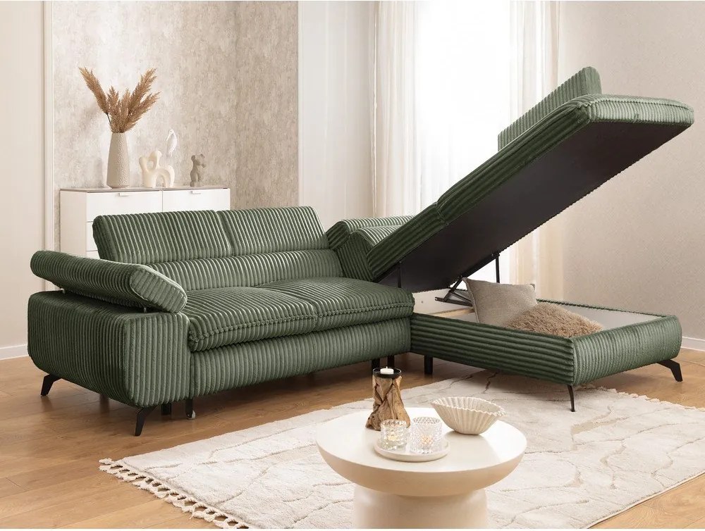 Зелен ъглов диван от рипсено кадифе (десен ъгъл L форма) Marbeya – Ropez