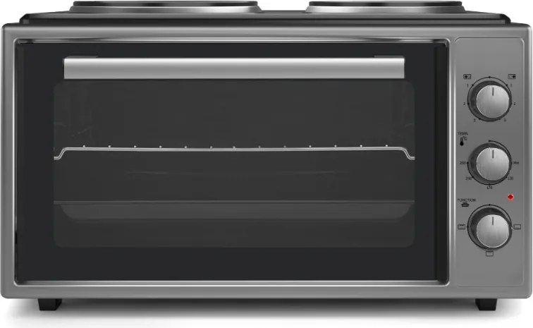 Разопакован: Малка готварска печка Foreti EO 3620 G, 36 л, 3000 W, Два котлона, Термостат, Емайл, Сив