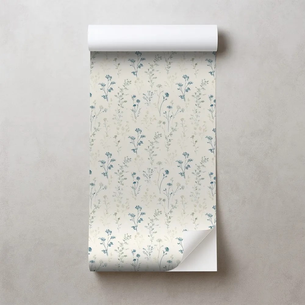 Самозалепващ фототапет – Нежни сини цветчета на бежово