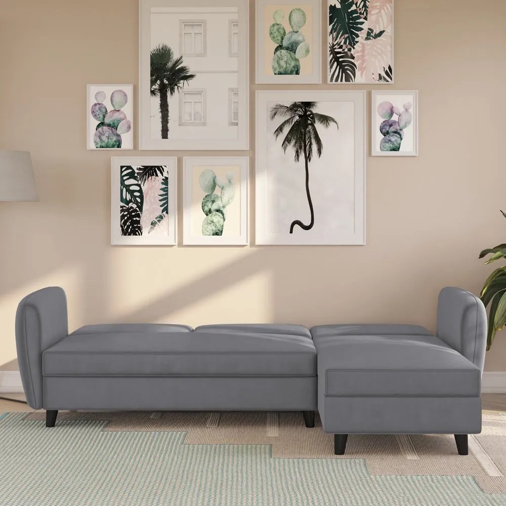 Сив кадифен сгъваем ъглов диван Perry – Støraa