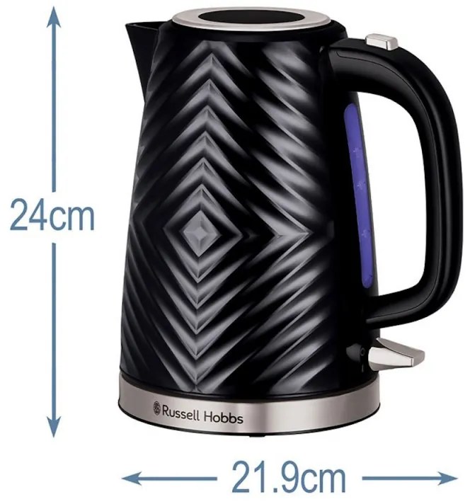 Електрическа кана Russell Hobbs 26380-70, 2400 W, 1.7 л, Бързо завиране, 3D Дизайн, Чучур без подливане, Черен