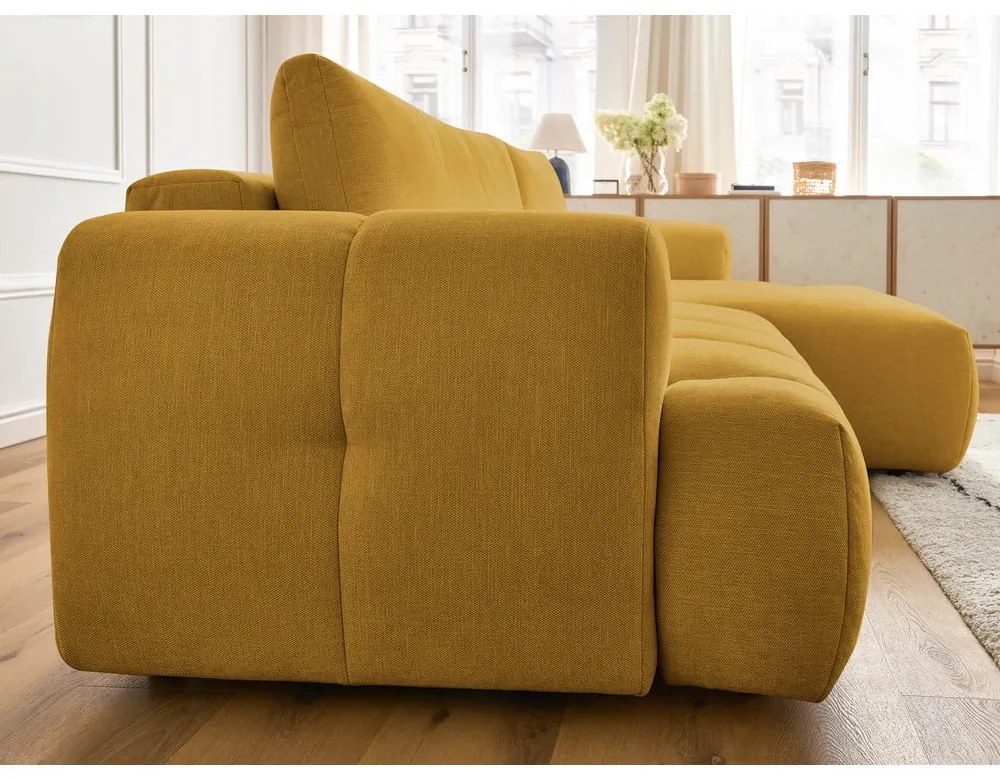 Сгъваем/с място за съхранение ъглов диван в цвят горчица (десен ъгъл) Fuji – Bobochic Paris