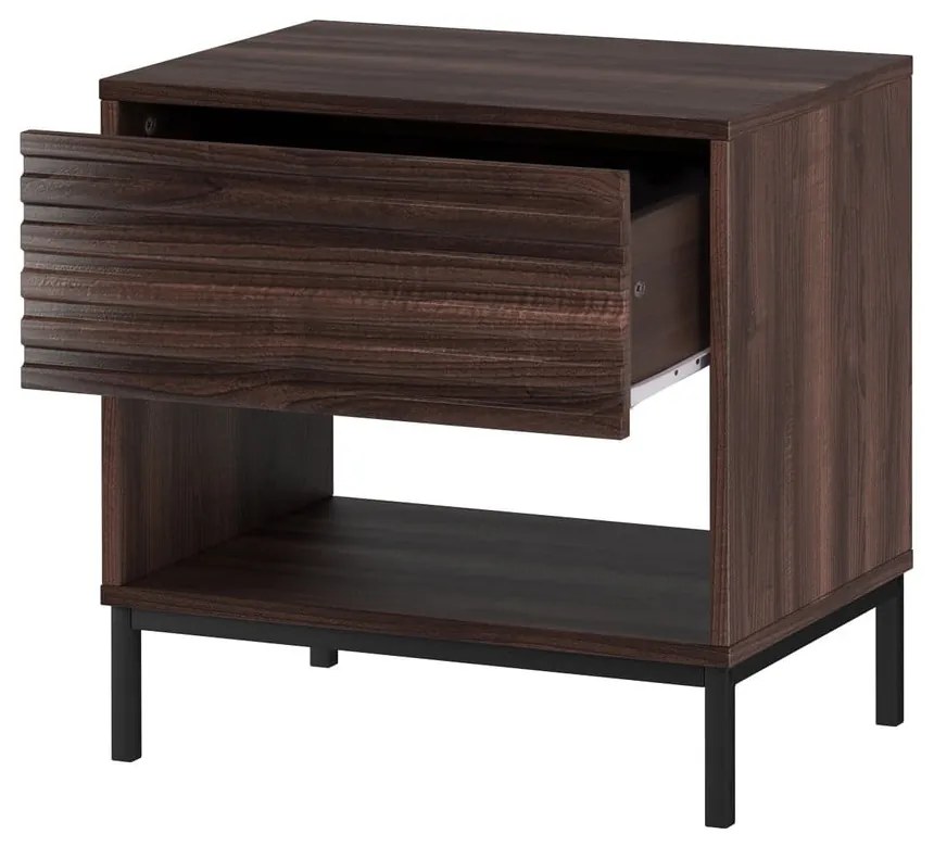 Тъмнокафяво нощно шкафче с орехов плот Celine – Støraa