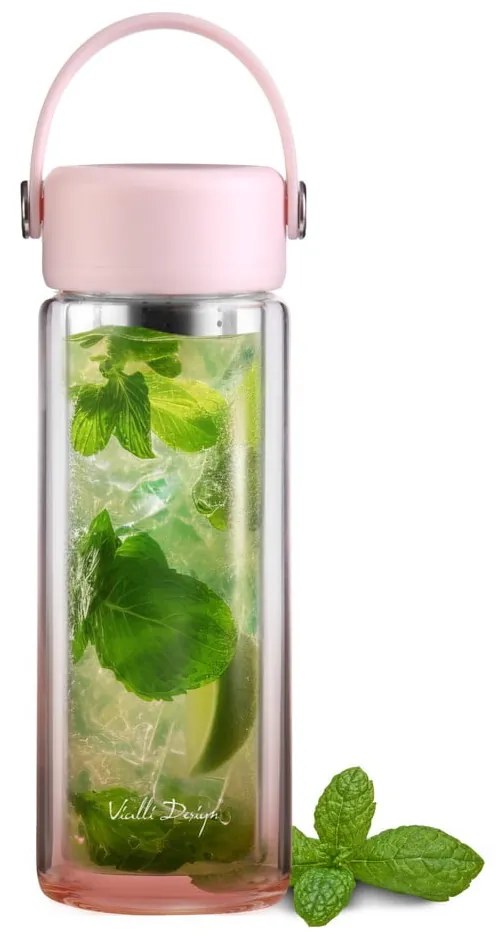 Розова стъклена бутилка 350 ml Fuori – Vialli Design