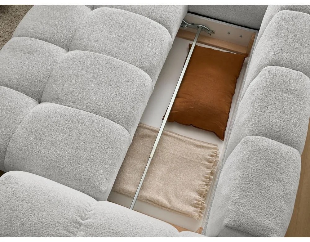 Светлосив шенилов сгъваем/с място за съхранение ъглов диван (ляв ъгъл/L форма) Everest – Bobochic Paris