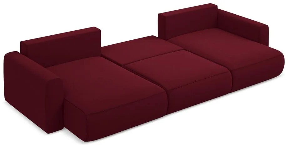 Бордо кадифен разтегателен ъглов диван с място за съхранение (U форма) Kapua – Makamii