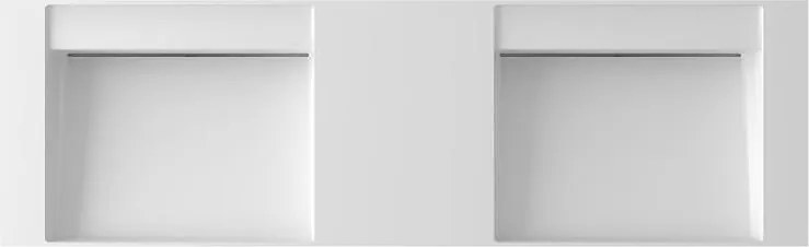 Мивка за баня ICC 38685, Inter Ceramic, стенен монтаж, с двоен умивалник, полимермраморен камък, бял, 200x55x14.5см