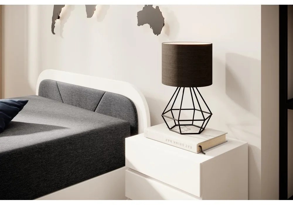 Бяло тъмносиво единично тапицирано легло ПДЧ с място за съхранение с включен матрак 80x190 cm Parys – ELTAP