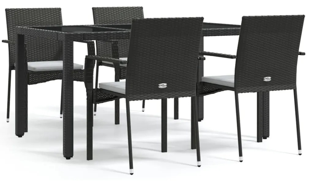 3184977 vidaXL Градински трапезен комплект възглавници 5 части черен полиратан