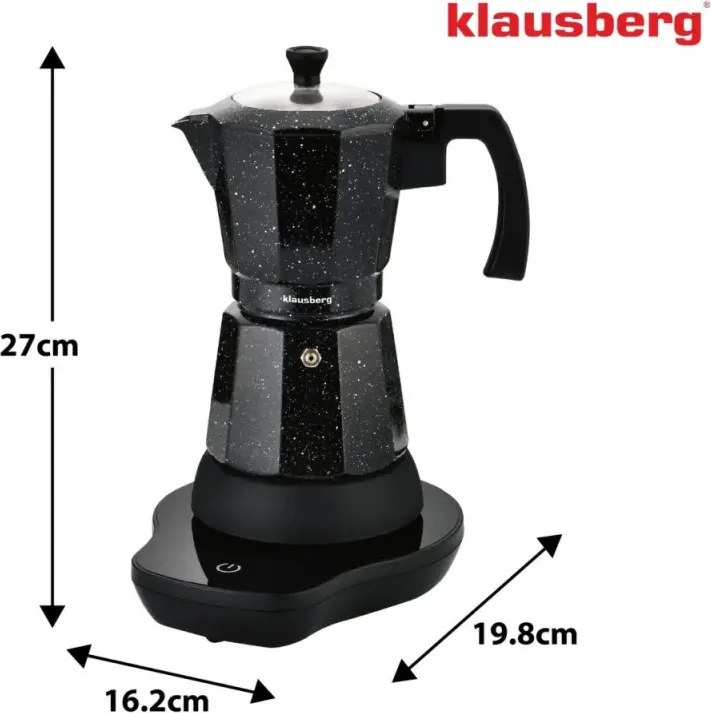 Електрическа кубинска кафеварка Klausberg KB 7998, 500W, 6 чаши, Вграден нагревател, Предпазен клапан, Черен мрамор
