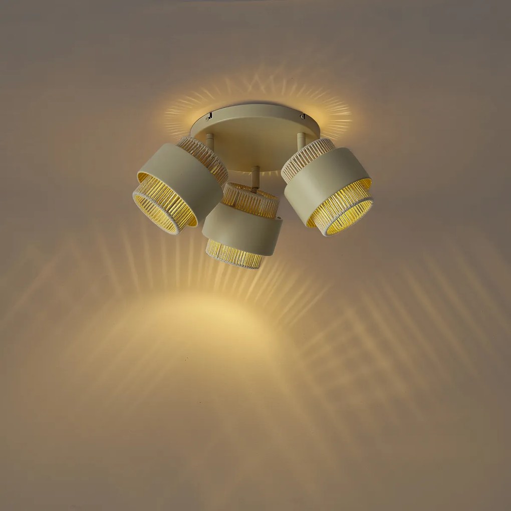 Модерен таванен прожектор бежов с въже 3 светлини въртящ се и накланящ се - Kora