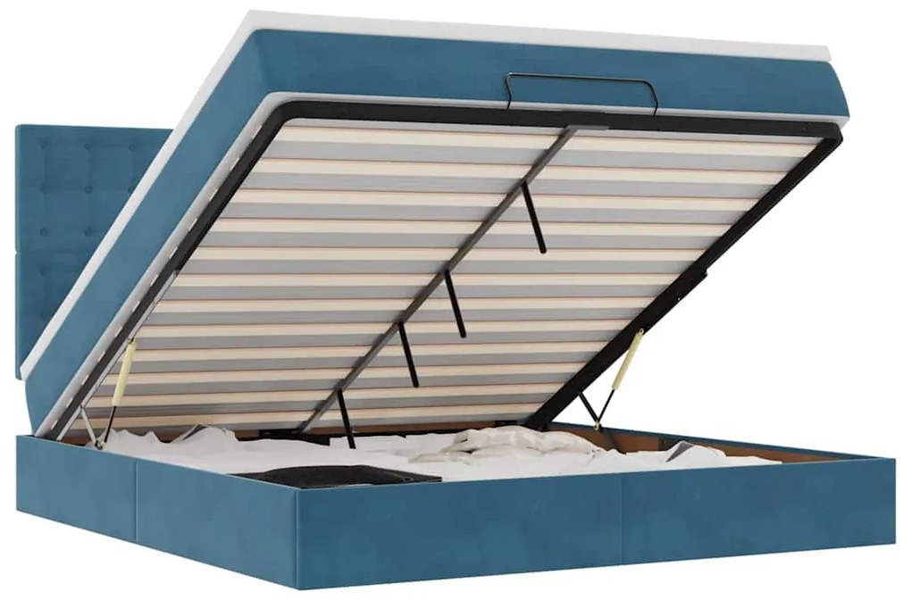 3314484 vidaXL Османска легло с матраци и LED, тъмносиньо, 180x200 см, кадифе