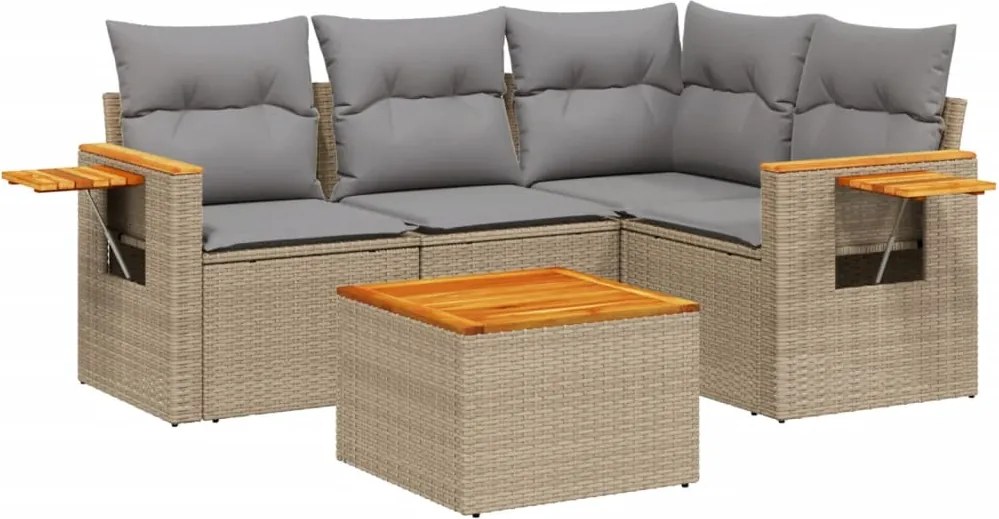 3259182 vidaXL Градински комплект диван с възглавници 5 части бежов полиратан