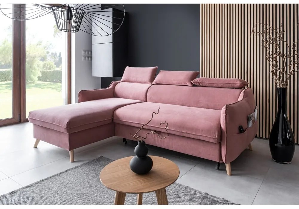 Ъглов диван от светлорозово кадифе (ляв ъгъл) Sweet Harmony - Miuform