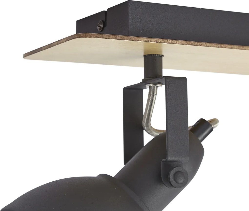 Плафон черен с дърво 2 лампи въртящи се и накланящи се - Jakub