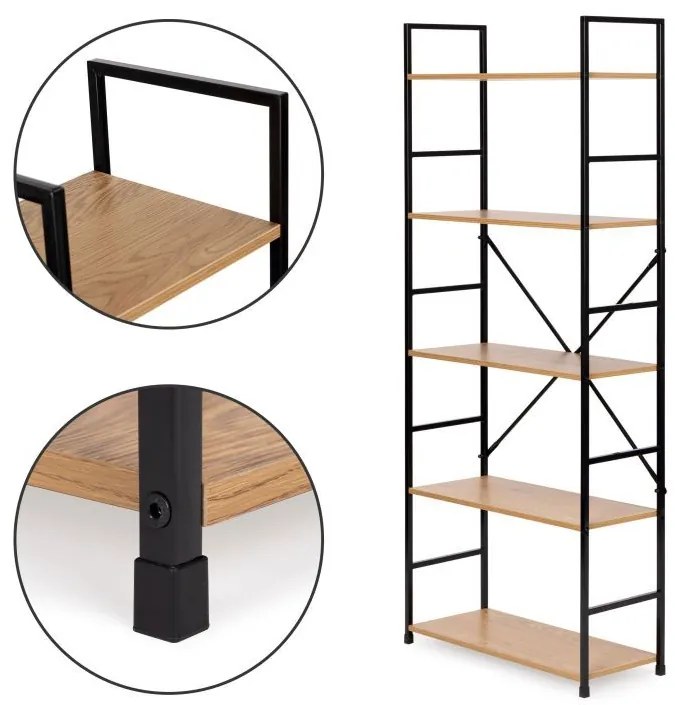 Дървен рафт с метална рамка и 5 рафта