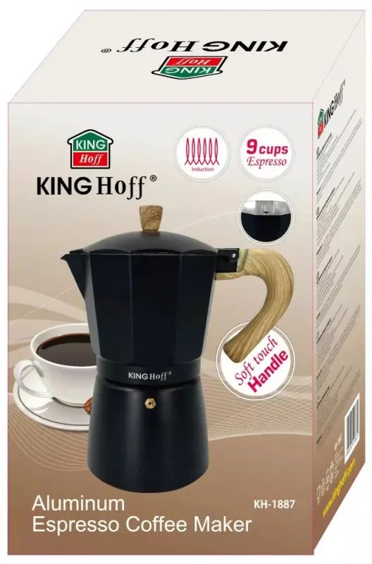 Кубинска кафеварка Kinghoff KH 1887, 9 чаши, 450 мл, Алуминий, Индукция, Черен