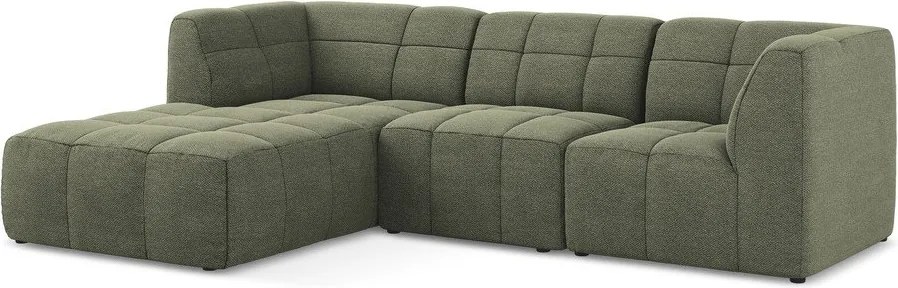 Зелен ъглов диван от прежда с примки от букле (ляв ъгъл) Aloha – Makamii