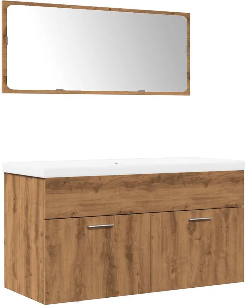 3328588 vidaXL Комплект мебели за баня от 3 части Дъб артизан инженерно дърво