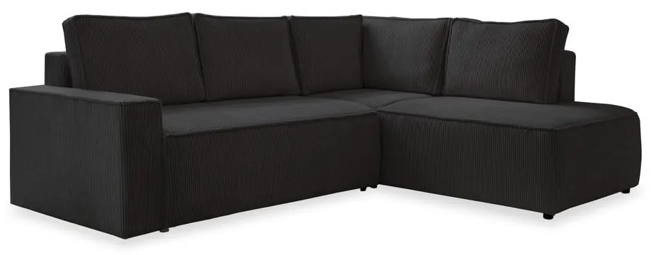 Антрацитен разтегателен ъглов диван от рипсено кадифе (десен ъгъл) Brave Dave – Miuform