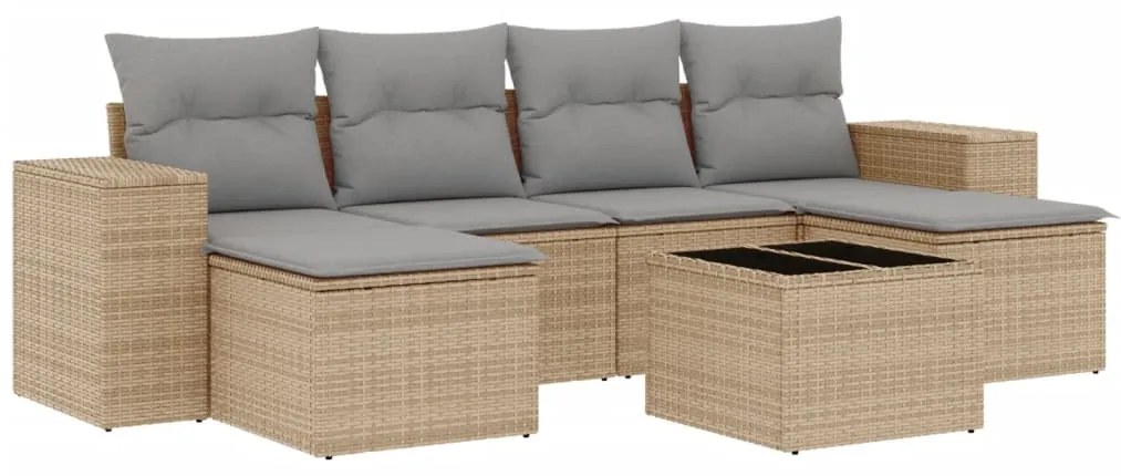 3255266 vidaXL Градински диван с възглавници, 7 части, бежов полиратан