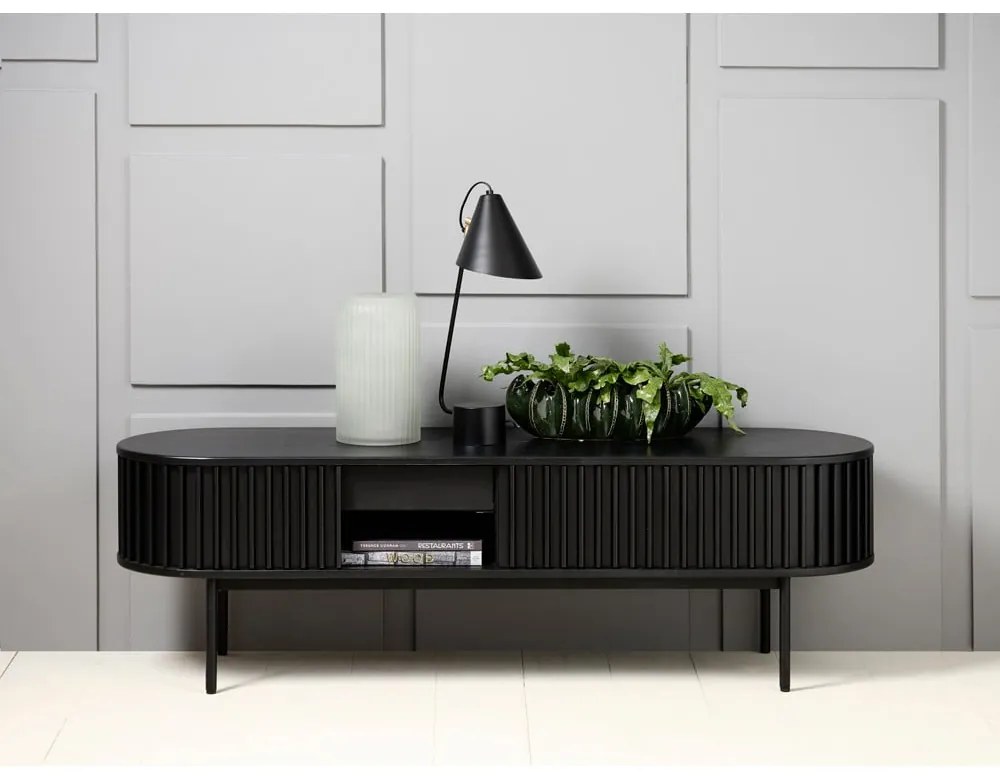 Черна телевизионна маса от дъб 48x160 cm Siena - Unique Furniture