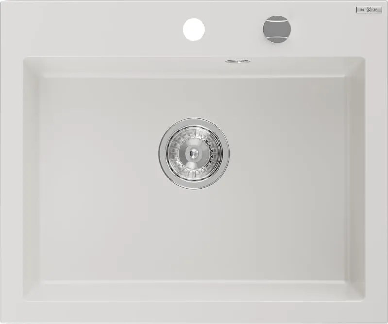 Mexen Elix гранитна кухненска мивка с 1 камера 600 x 500 mm, бяла, хромиран сифон - 6525601005-20