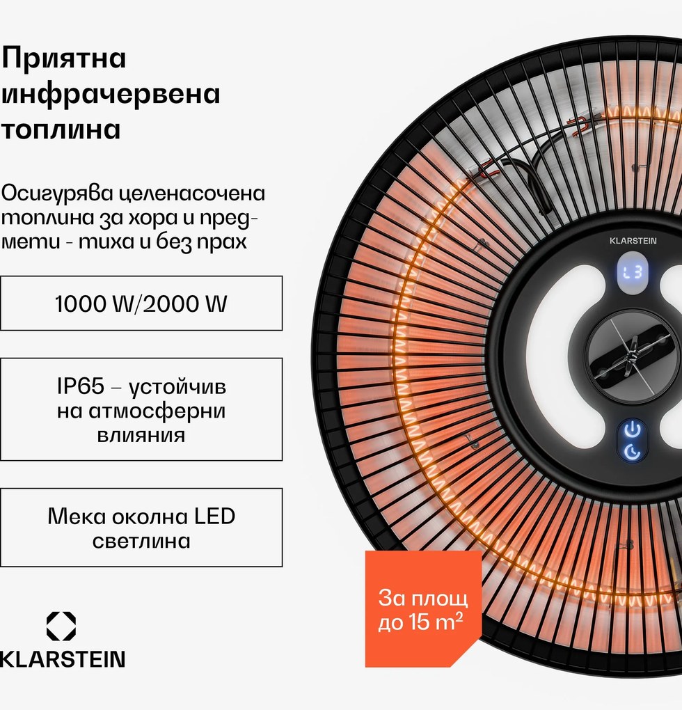 Klarstein LumiHeat инфрачервена отоплителна система за таван | 2000 W | 15 м² | LED осветление | 42 см x 42 см