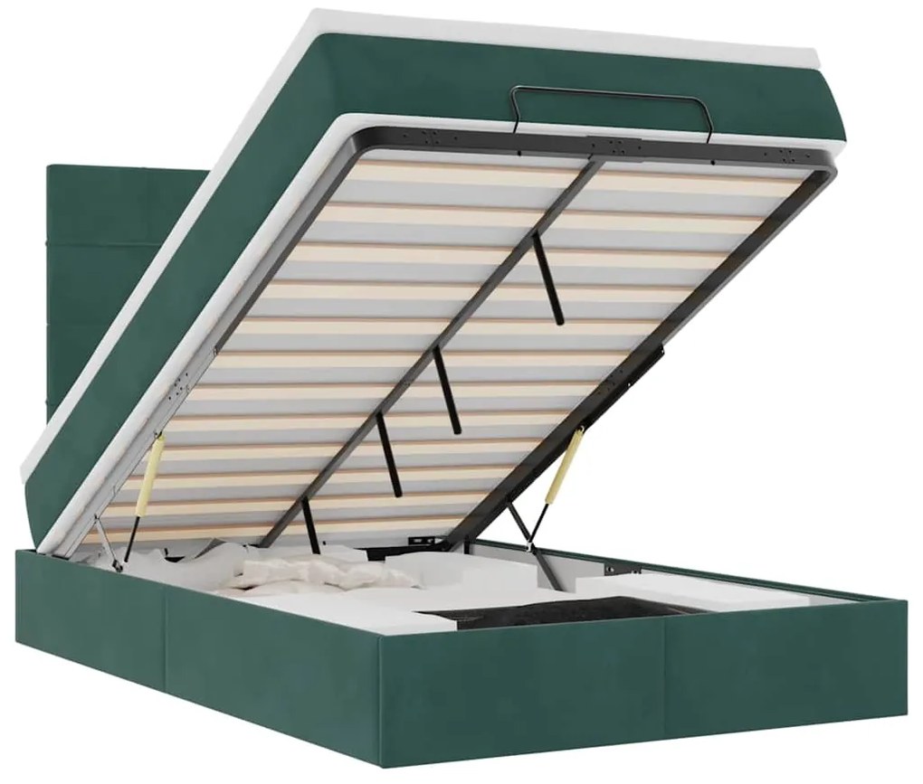 3314309 vidaXL Османска легло с матраци и LED, тъмнозелено, 120x190 см, кадифе