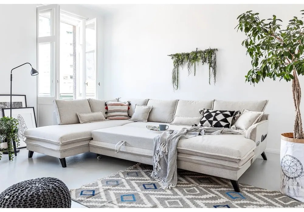 Светлобежов U-образен разтегателен диван, ляв ъгъл Charming Charlie - Miuform