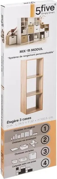 Рафт 5five Mix'n Modul, 3 отделения, MDF, 35x32x101 cm - Сив