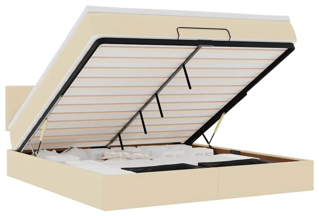 3312248 vidaXL Османска легло с матрак и LED, кремаво, 180x200 см, плат