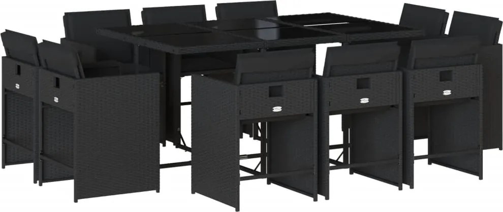 3211207 vidaXL Градински комплект с възглавници 11 части полиратан черен