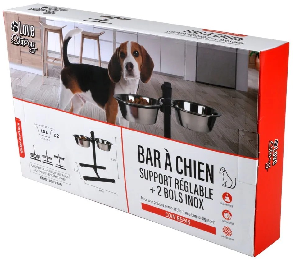 Комплект купички с основа за куче от неръждаема стомана – Love Story