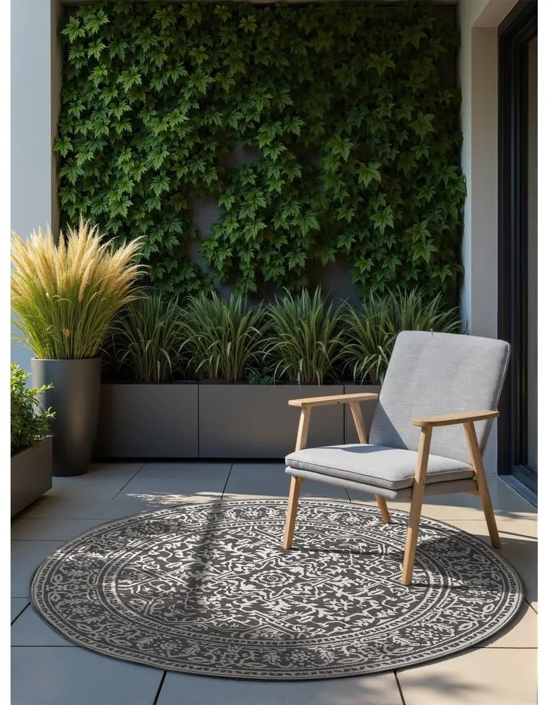 Черно-бял кръгъл килим за открито и закрито ø 160 cm Duet Kona – NORTHRUGS