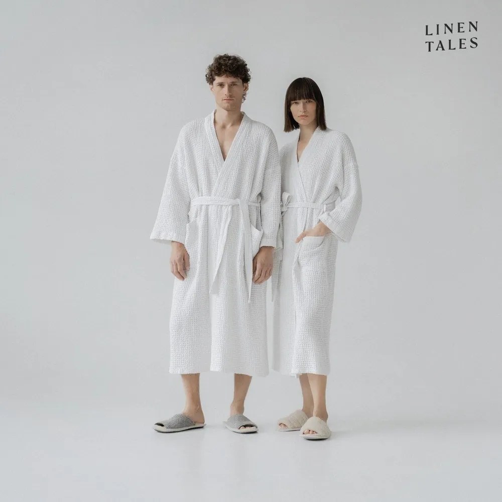 Бял халат за баня размер L/XL Honeycomb - Linen Tales