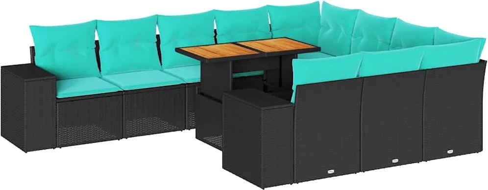 3327424 vidaXL Градински комплект диван с възглавници 11 части черен полиратан