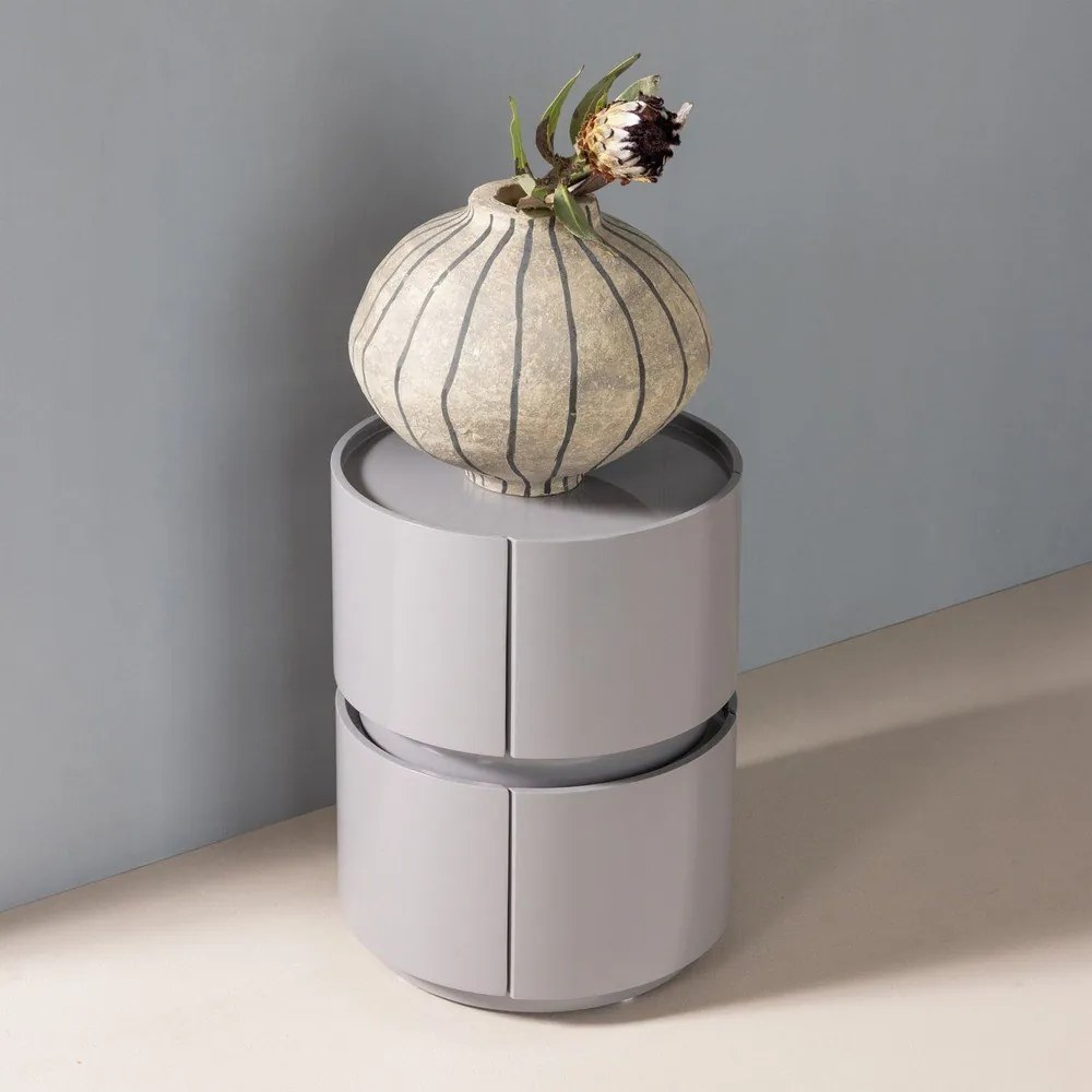 Светлосиво гланцово нощно шкафче Lunex – WOOOD