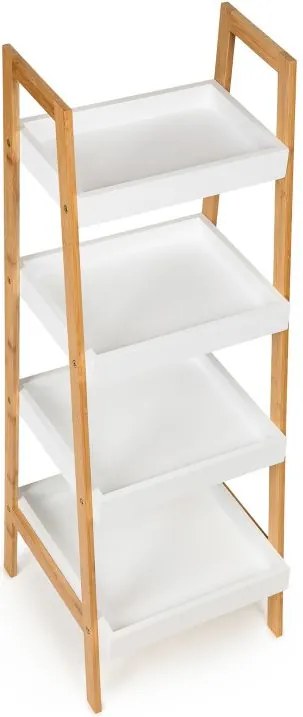 Етажерка 4 рафта МДФ бял естествен бамбук, 98*36*34см