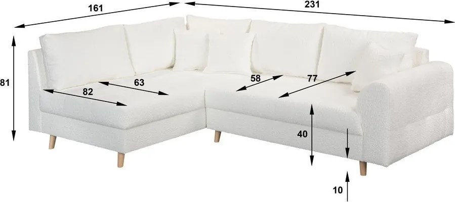 Бял ъглов диван от плат букле (ляв ъгъл) Ariella - Ropez