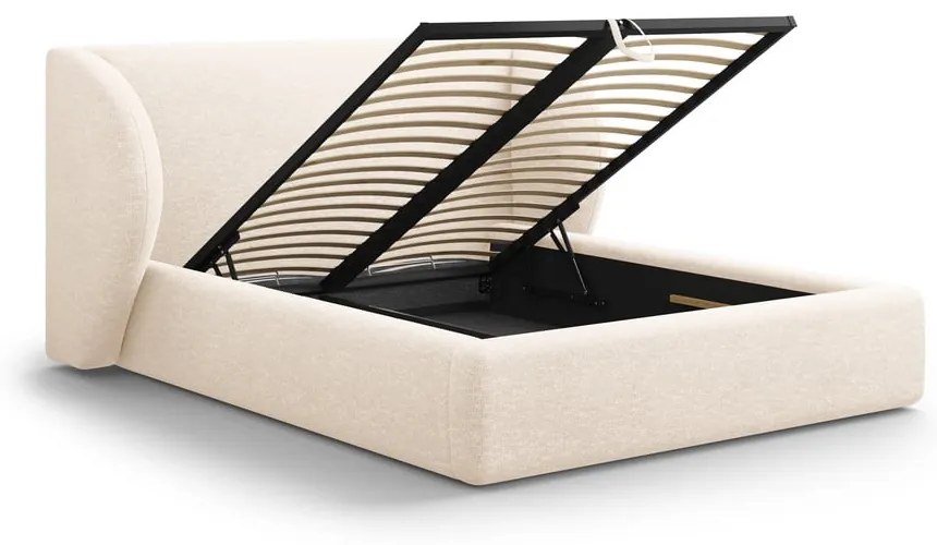 Кремаво двойно тапицирано легло с място за съхранение с включена подматрачна рамка 160x200 cm Miley – Micadoni