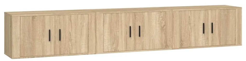 3188361 vidaXL ТВ шкафове за стенен монтаж, 3 бр, сонома дъб, 80x34,5x40 см