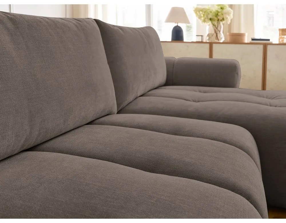 Кафяво-сив сгъваем/с място за съхранение ъглов диван (десен ъгъл) Fuji – Bobochic Paris