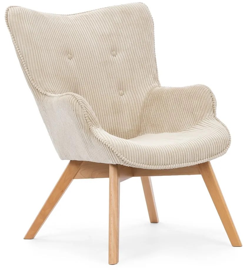 Бежов фотьойл с табуретка от рипсено кадифе Niko – Ropez