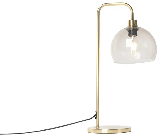 Модерна настолна лампа месинг с опушен абажур - Maly