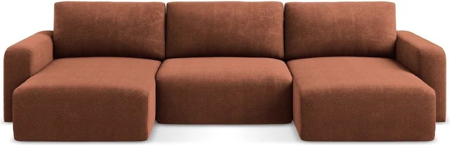 Теракотен шенилов сгъваем/с място за съхранение ъглов диван (U форма) Kona – Makamii