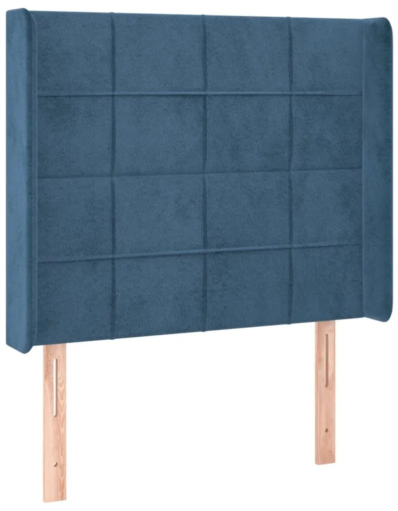 3119626 vidaXL Горна табла за легло с уши, тъмносиня,103x16x118/128 см, кадифе